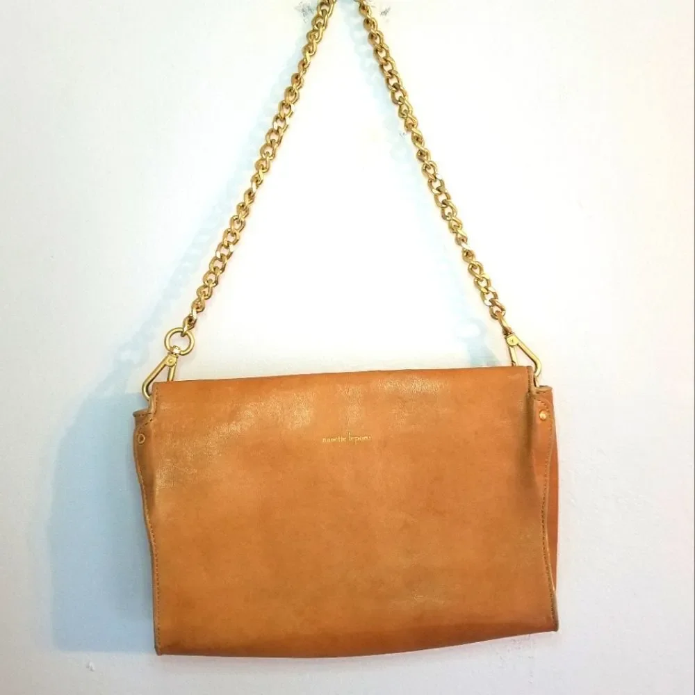 Nanette Lepore Brown Leather Bow Shoulder Bag Detachable Chain Strap